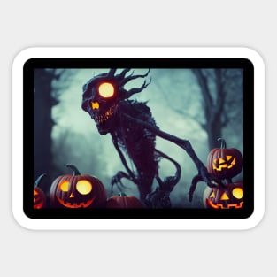 A Scary Monster and Pumpkins OnThe Background Of The Night Forest Sticker